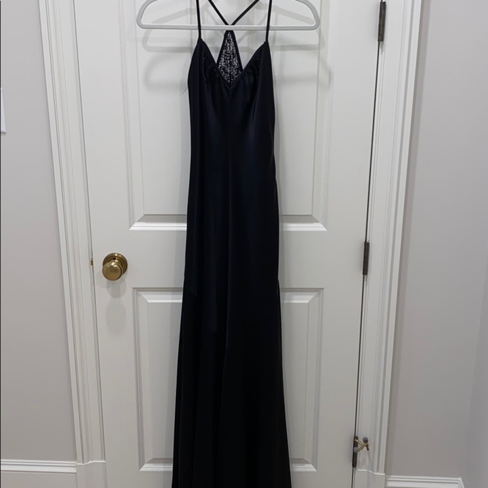 Women’s black formal dress with lace back